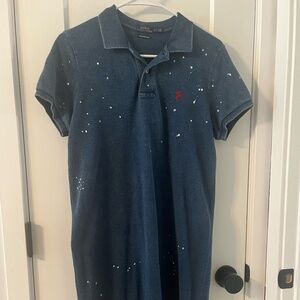 Polo Ralph Lauren The Skinny Polo Blue Speckled Dress 100% Cotton Mini Large